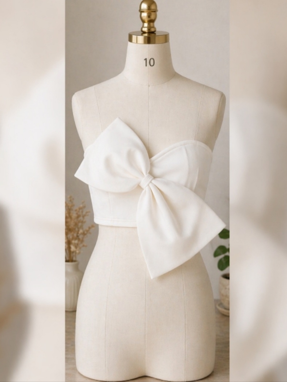 Strapless Bandeau Top with Oversized Bow - Off White
